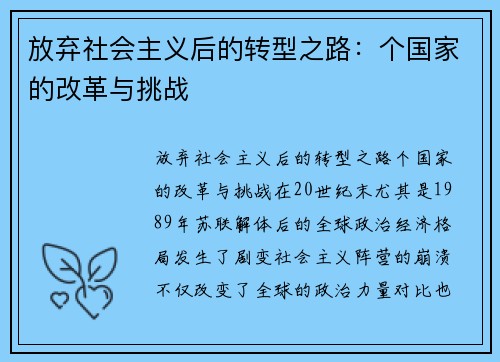 放弃社会主义后的转型之路：个国家的改革与挑战