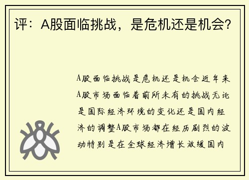 评：A股面临挑战，是危机还是机会？